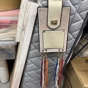 Beige and Cream Leather Fringe Bag